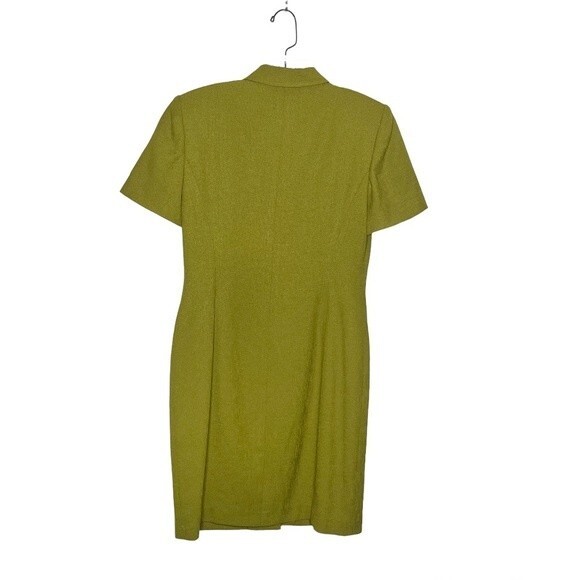 KASPER ASL Chartreuse Green Dress Short Sleeve Button Up Lined Size 6P Vintage - Picture 5 of 11